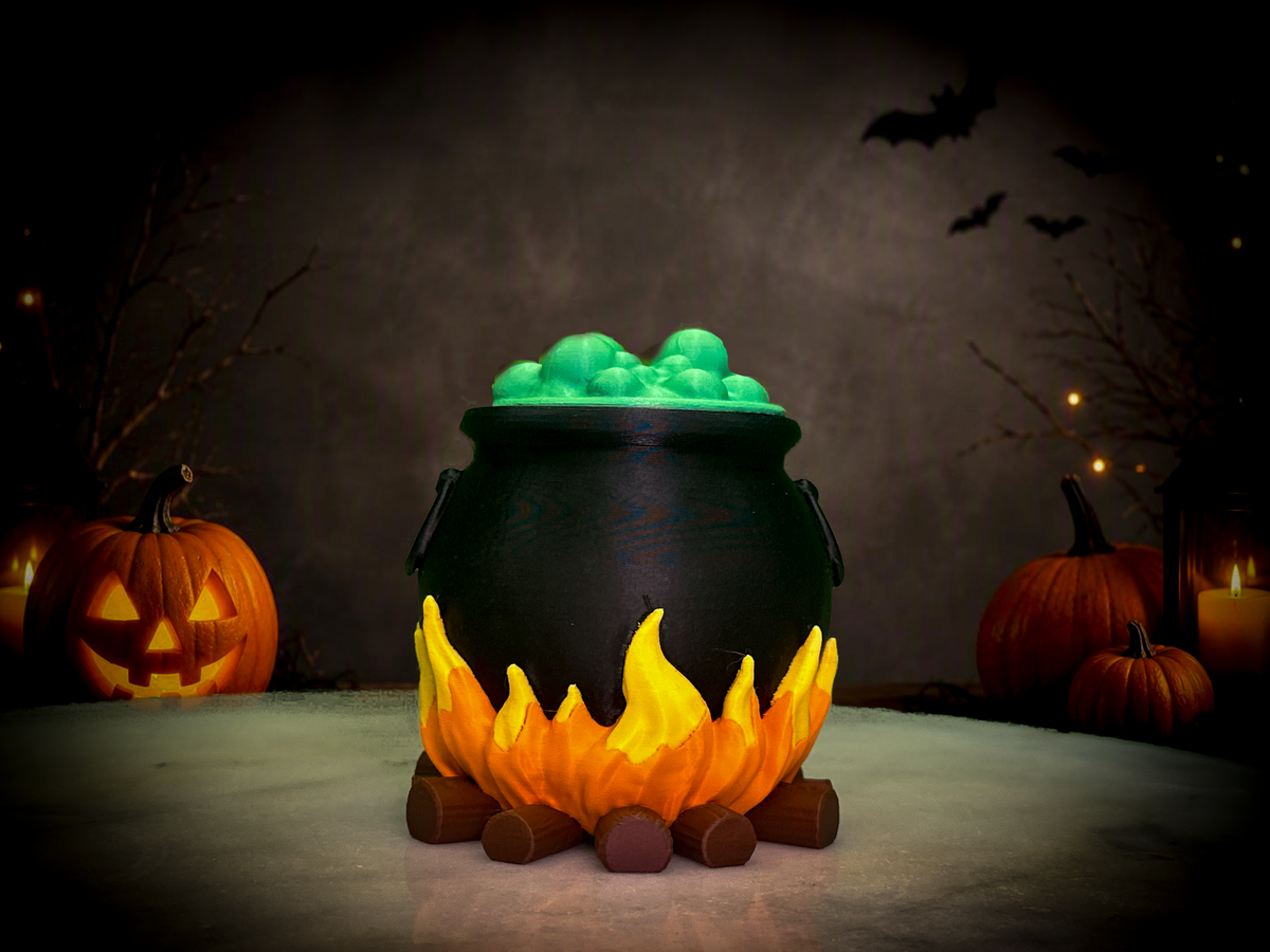 Bubbling Witch Cauldron Storage Container | 3d Printed Halloween Trinket Box | Removable Lid Storage Container | Witchy Decor